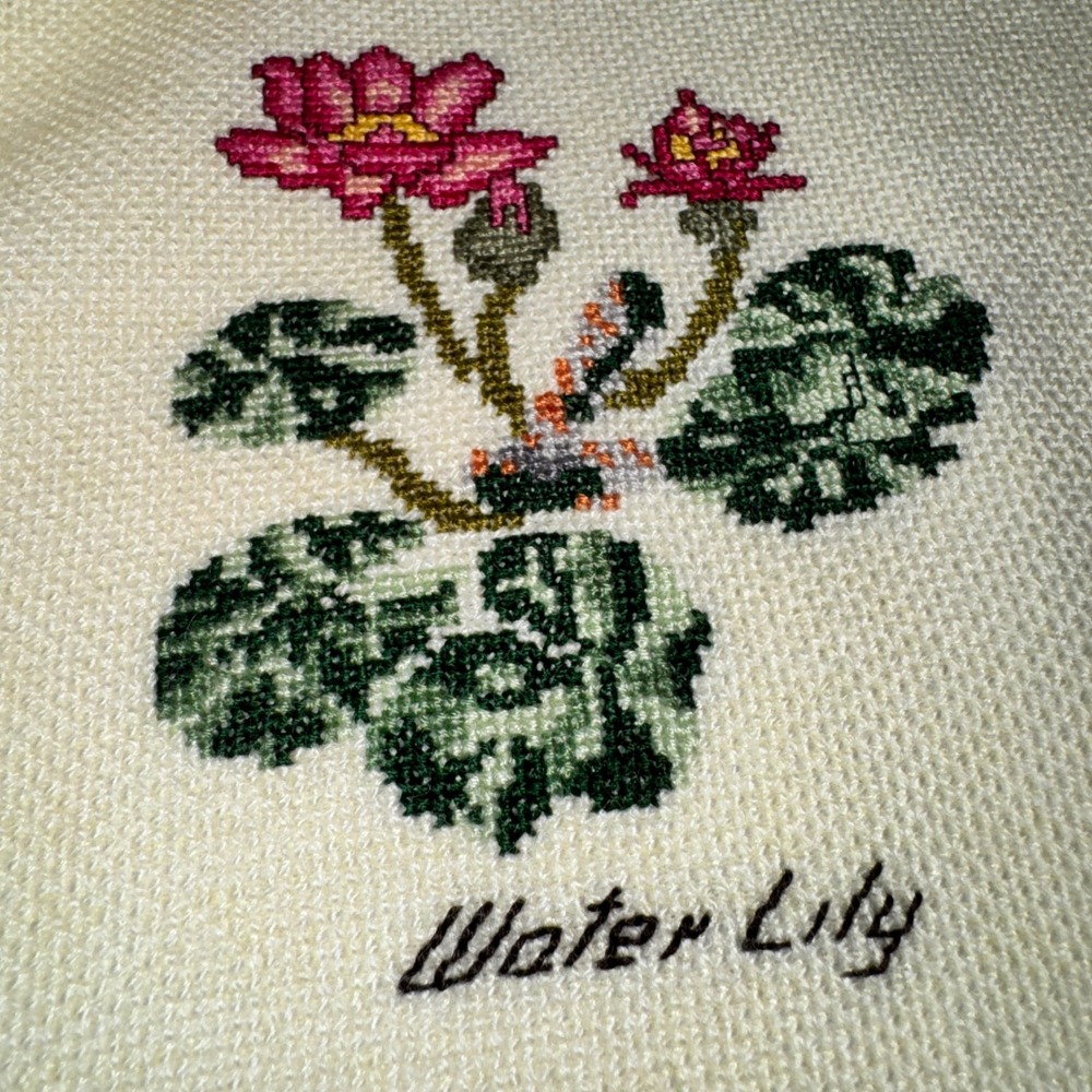 Vintage Botanical Floral CrossStitch Woven Throw Blanket Cream Cottagecore - Picture 2 of 14